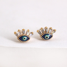 Vintage Crystal Zircon Devil Eye Copper Earrings Ethnic Jewelry