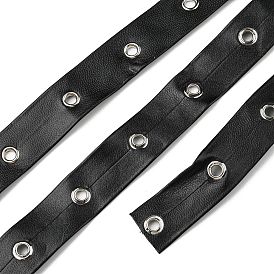 Flat Imitation Leather Cords, with Platinum Tone Brass Eyelets, Garment Accessories