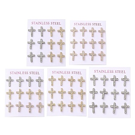 Ion Plating(IP) 304 Stainless Steel Cross Stud Earrings, with Rhinestone