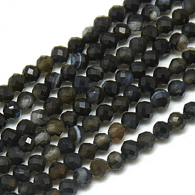 Natural Ice Obsidian Beads Strands, Faceted, Round