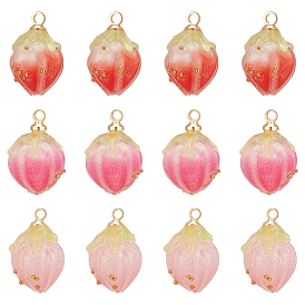 12шт 3 цвета непрозрачные акриловые подвески, с позолоченным нахождения латуни, клубника прелести