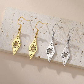 Boucles d'oreilles pendantes en forme de losange en acier inoxydable pour femmes, étoile lune/montagne