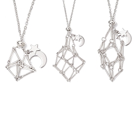 3 шт. 3 стили 304 нержавеющая сталь пустой макраме мешочек звезда луна кулон кабель цепь ожерелье изготовление, не тускнеет, с ползунками