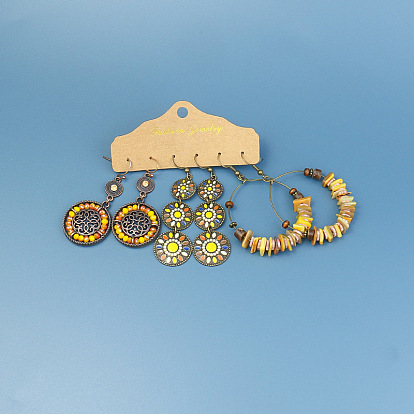 Tassel Flower Large Hoop Accessory Bohemian Round Oil Drip Colorful Vintage Earrings Set