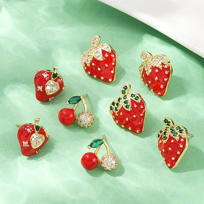 Серьги-гвоздики из латунного микро-паве, с эмалью, стойки покрытие, прочное покрытие, без кадмия и без свинца, реальный 18 k позолоченный