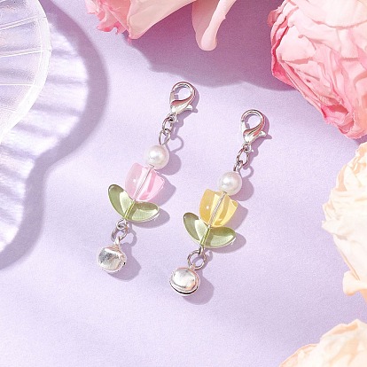 Стеклянные тюльпаны подвесные украшения, застежки-лобстеры из сплава для брелка, кошелек, украшение для рюкзака