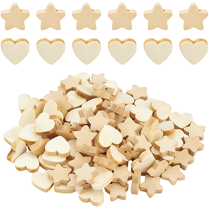 120шт. 2 стили бусин из натурального кленового дерева, звезда и сердца, неокрашенными