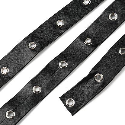 Flat Imitation Leather Cords, with Platinum Tone Brass Eyelets, Garment Accessories