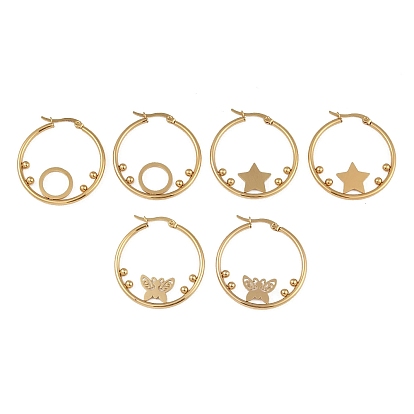 Вакуумное покрытие pvd 201 серьги-кольца из нержавеющей стали, с 304 штифта из нержавеющей стали, золотые