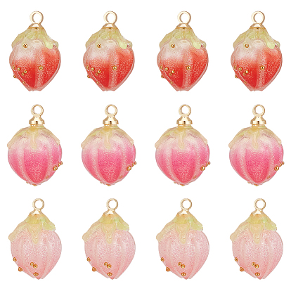12шт 3 цвета непрозрачные акриловые подвески, с позолоченным нахождения латуни, клубника прелести