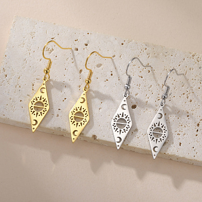 Boucles d'oreilles pendantes en forme de losange en acier inoxydable pour femmes, étoile lune/montagne