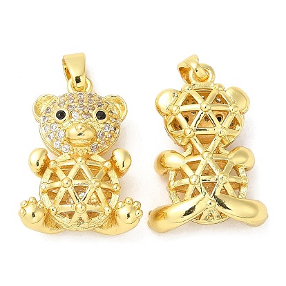 Rack Plating Brass Micro Pave Cubic Zirconia Pendants, Cadmium Free & Lead Free, Bear