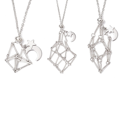 3 шт. 3 стили 304 нержавеющая сталь пустой макраме мешочек звезда луна кулон кабель цепь ожерелье изготовление, не тускнеет, с ползунками