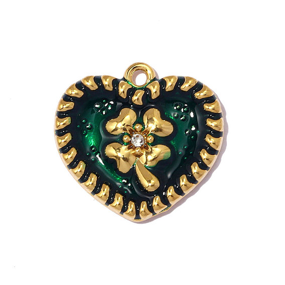 304 нержавеющей стальной эмали подвески, сердце с подвеской в виде клевера, с кристально горный хрусталь, реальный 18 k позолоченный, ионное покрытие (ip), долговечный