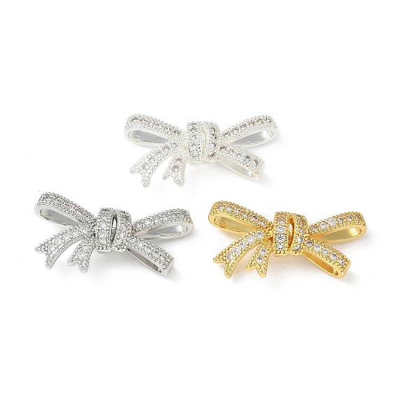 Латунные микропаве прозрачные подвески с фианитом, бантом прелести