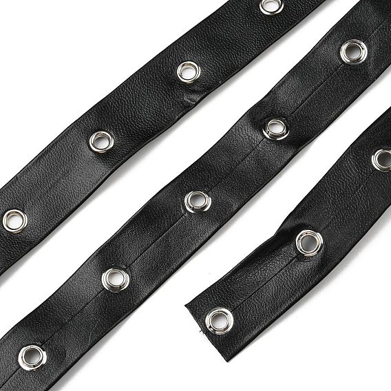 Flat Imitation Leather Cords, with Platinum Tone Brass Eyelets, Garment Accessories