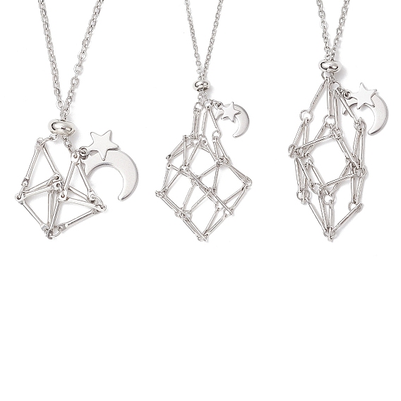 3 шт. 3 стили 304 нержавеющая сталь пустой макраме мешочек звезда луна кулон кабель цепь ожерелье изготовление, не тускнеет, с ползунками