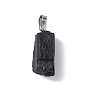 Natural Black Tourmaline Pendants, Nuggets Charms with Stainless Steel Color Plated 201 Stainless Steel Snap on Bails
