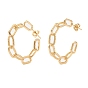 Semicircular Brass Half Hoop Earrings, Stud Earrings, with Ear Nuts, Long-Lasting Plated, Textured, Cable Chain Shape