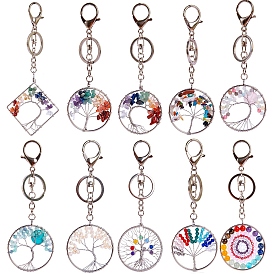 Gemstone Circle Tree of Life Keychains, Car Decorations