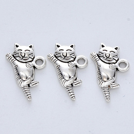 Tibetan Style Alloy Kitten Pendants, Cadmium Free & Nickel Free & Lead Free, Cat Shape