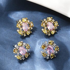 Цветок латуни микро проложить кубического циркония серьги стержня, долговечный, без кадмия и без свинца, стойки покрытие