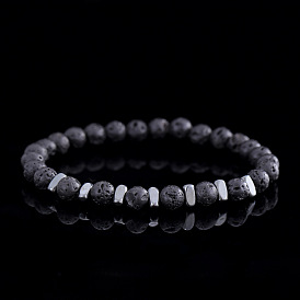 Браслеты из натуральных круглых бусин из лавы для мужчин, с синтетическими немагнитных гематита бисера