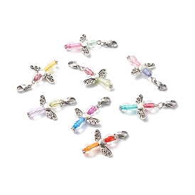 Acrylic Pendants, with Transparent Acrylic Beads, Tibetan Style Alloy Beads, 304 Stainless Steel Lobster Claw Clasps, Tibetan Style Alloy Daisy Spacer Beads and Iron Flat Head Pins