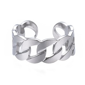 304 Stainless Steel Curb Chain Open Cuff Ring, Chunky Hollow Ring for Women