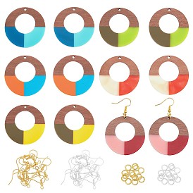Kits de fabrication de boucles d'oreilles pendantes en bois de noyer, y compris 12pcs 6 styles bague en résine et pendentifs en bois de noyer, boucles d'oreilles en fer crochets et anneaux de saut