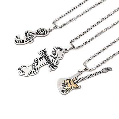 201 эмалированные ожерелья из нержавеющей стали с музыкальной нотой/электронным пианино и гитарой в виде креста/цепочки