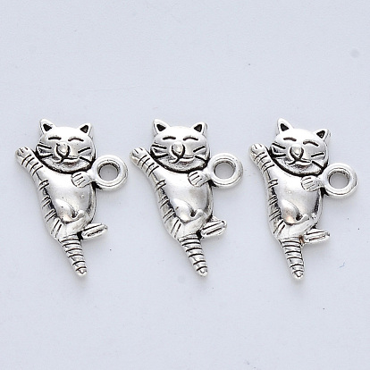 Tibetan Style Alloy Kitten Pendants, Cadmium Free & Nickel Free & Lead Free, Cat Shape
