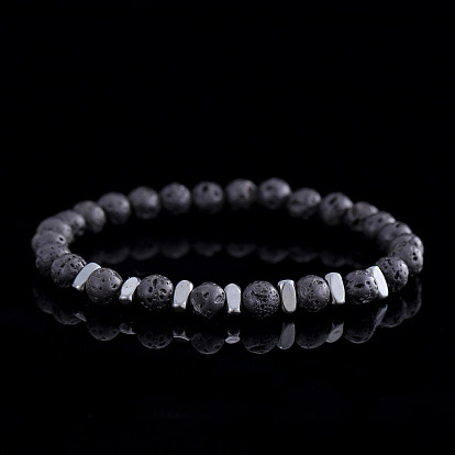 Браслеты из натуральных круглых бусин из лавы для мужчин, с синтетическими немагнитных гематита бисера