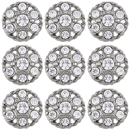 10шт. 1пуговицы с отверстиями из цинкового сплава со стразами на ножке, плоско-круглые