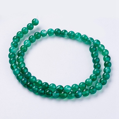 Natural Agate Beads Strands, Green Onyx, Round, 6mm, Hole: 1mm, about 62pcs/strand, 14.8 inch
