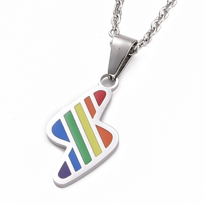 Estilo orgullo 201 collares colgantes de acero inoxidable, con esmalte y cordón encerado, columna, colorido