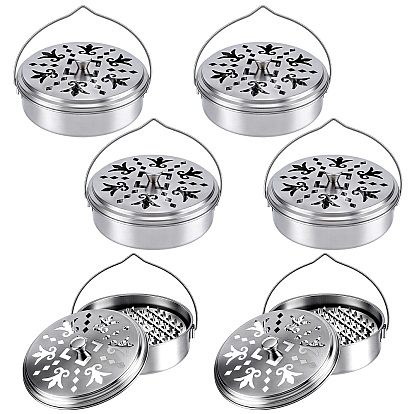 6 Porte-spirale anti-moustiques portable en acier inoxydable avec poignée, boîte d'encens anti-moustiques