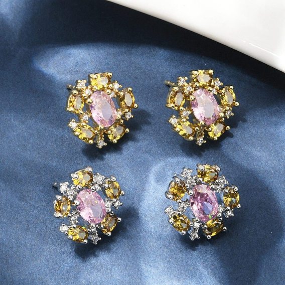 Цветок латуни микро проложить кубического циркония серьги стержня, долговечный, без кадмия и без свинца, стойки покрытие