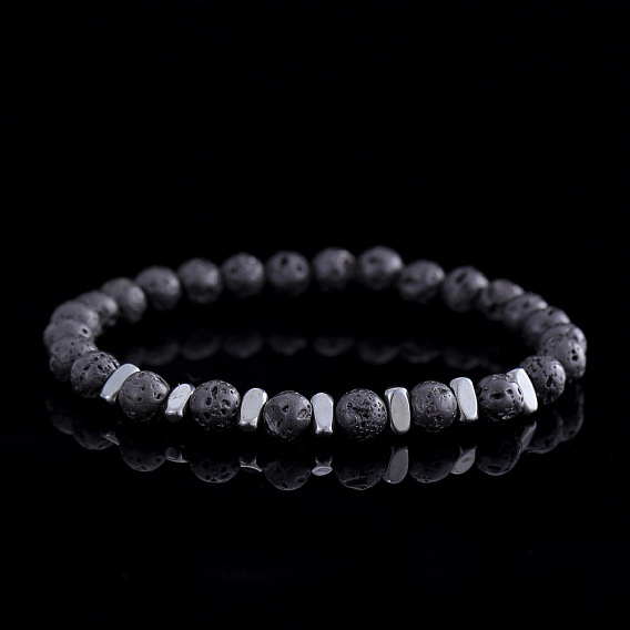 Браслеты из натуральных круглых бусин из лавы для мужчин, с синтетическими немагнитных гематита бисера