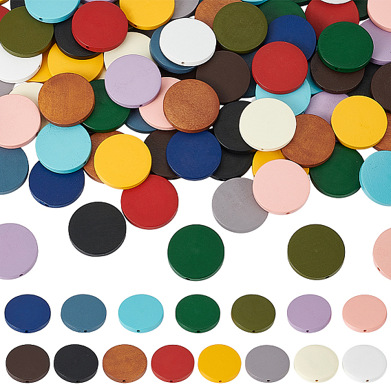 150 шт 15 цвета окрашенные бусины из натурального дерева, плоско-круглые