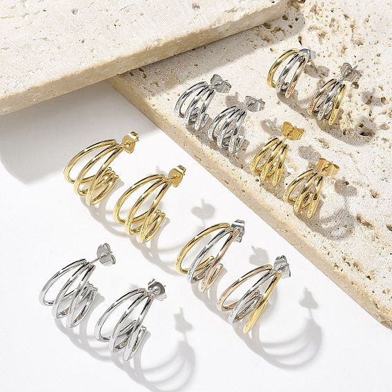 304 тройные серьги-гвоздики в форме буквы С из нержавеющей стали для женщин, с 316 ушными шпильками из хирургической нержавеющей стали, ионное покрытие (ip)