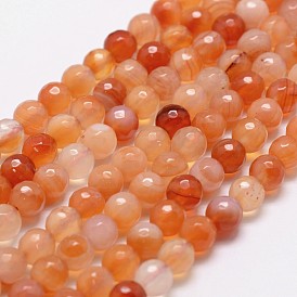 Natural Red Agate Beads Strands, Faceted, Round, Coral