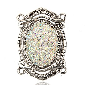 Composants en alliage de lustre de résine liens, ovale, argent antique, 64x43x8.5mm, Trou: 4mm