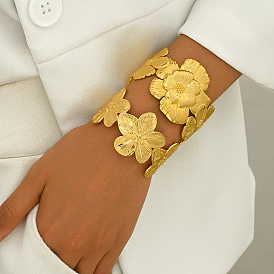Роскошный латунный браслет-манжета с цветком для вечеринок и мероприятий