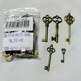 25Pcs 5 Styles Tibetan Style Alloy Pendants, Cadmium Free & Lead Free, Key Charms