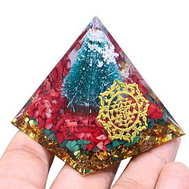 Christmas Tree Orgonite Pyramid Glass Energy Generators, Reiki Natural Gemstone Chips Inside, Chakra Meditation, for Home Office Desk Decoration