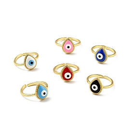 Enamel Teardrop with Evil Eye Open Cuff Ring, Gold Plated Brass Jewelry for Women, Cadmium Free & Lead Free