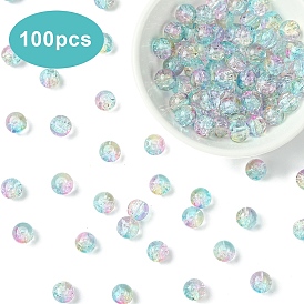 100шт. прозрачные стеклянные бусины с эффектом кракле, круглые