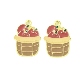 Golden Plated Alloy Enamel Pendants, Cadmium Free & Lead Free, Basket with Apples Charm