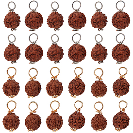 80шт 2 цвета круглые подвески из натурального дерева, сиенна рудракша прелести, с медной проволокой